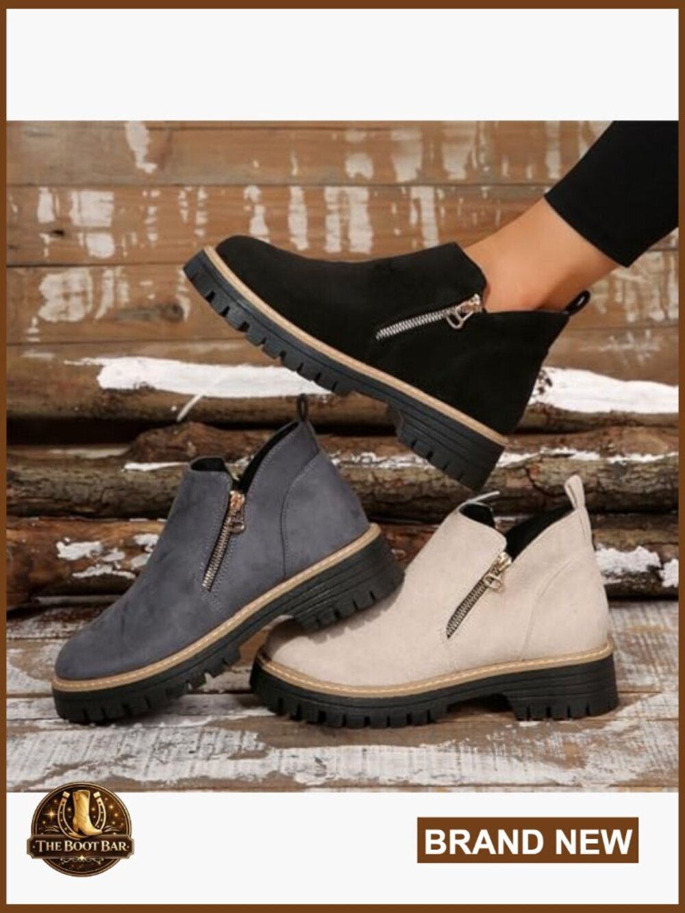 Chunky Heel Ankle Boots Platform Lug Sole Round Toe Side Zipper Vintage - Picture 3 of 7